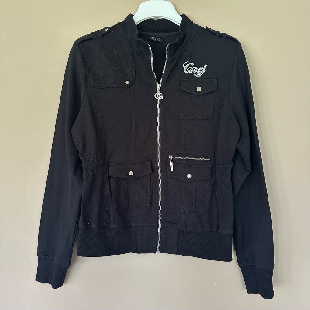 Coogi Black Sparkle Bomber Jacket Girls XL Spell Out Bling Embellished Military